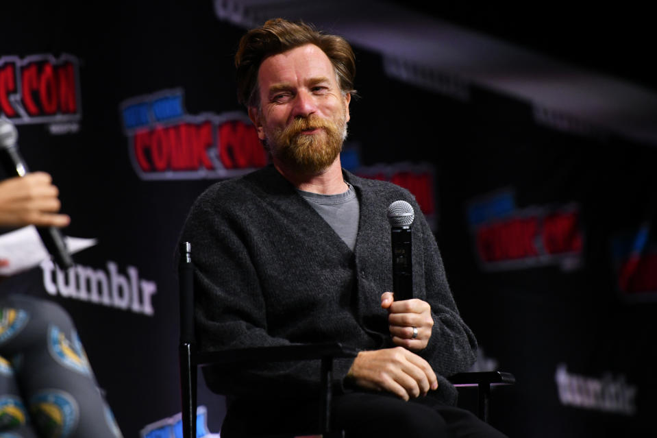 NEW YORK, NEW YORK - OCTOBER 12: Ewan McGregor speaks onstage at the Ewan McGregor Spotlight panel during New York Comic Con 2023 - Day 1 at Javits Center on October 12, 2023 in New York City. (Photo by Craig Barritt/Getty Images for ReedPop)