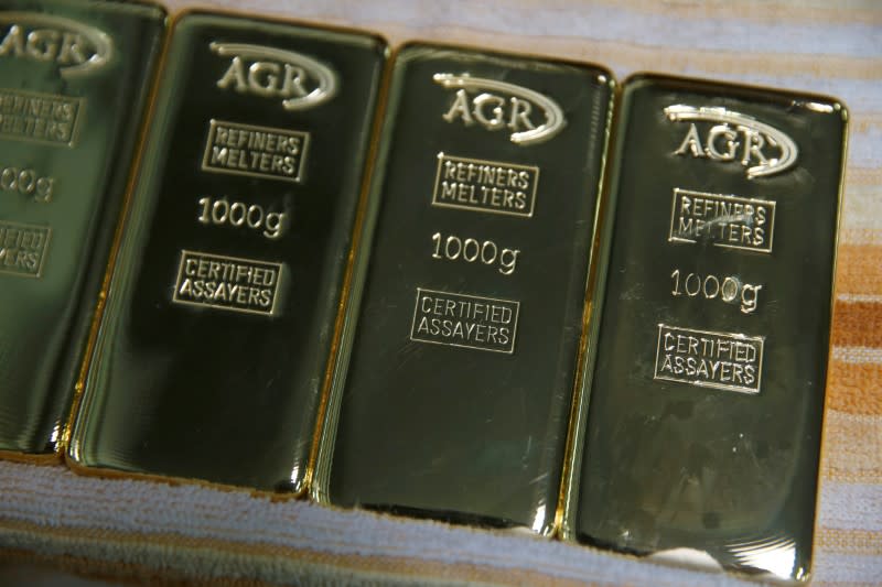 Gold bars weighing 1kg are seen at AGR (African Gold Refinery) in Entebbe