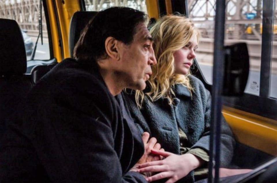 Javier Bardem and Elle Fanning in The Roads Not Taken, 2020.