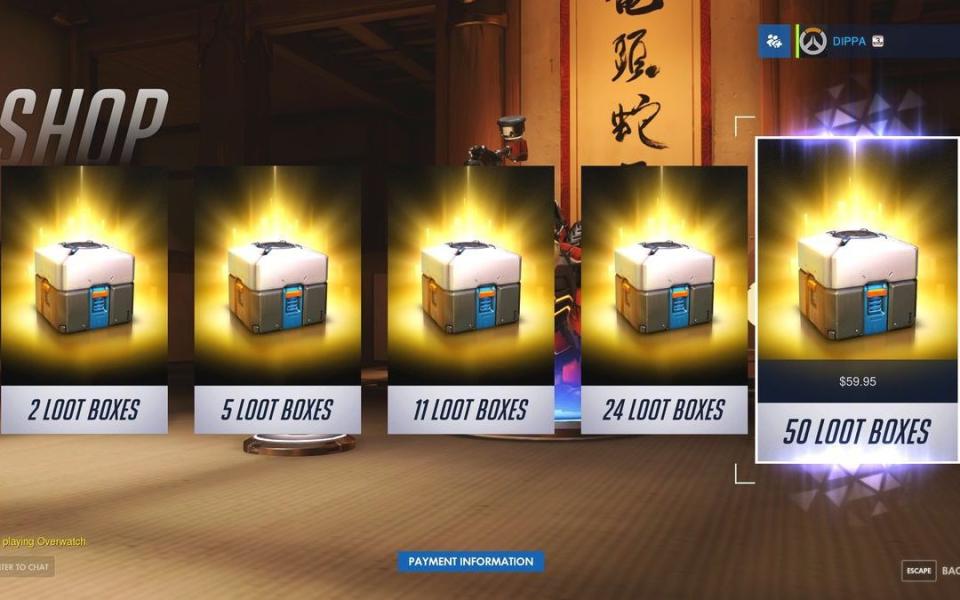 Loot boxes from the multiplayer game, Overwatch