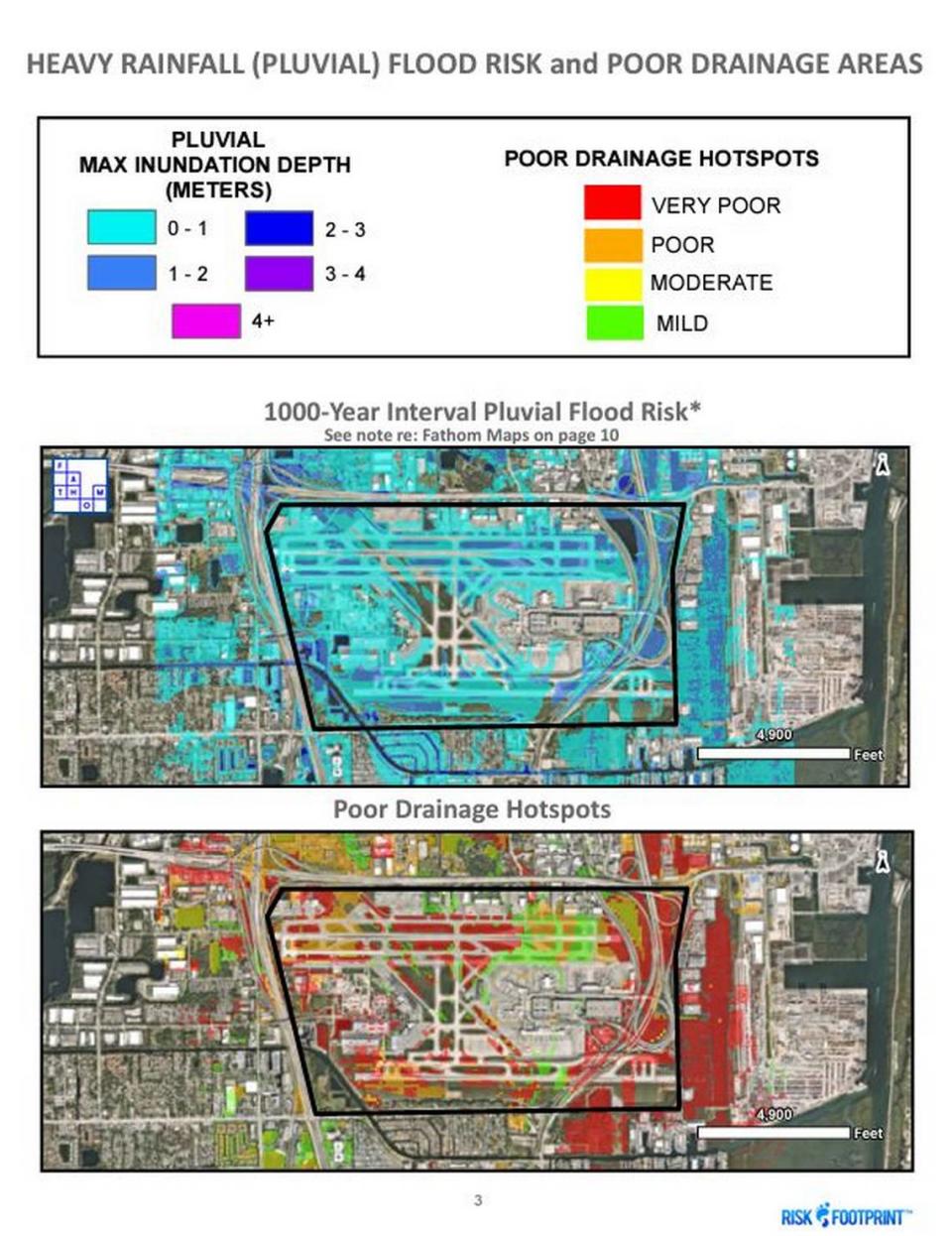 A Risk Footprint report shows the risk of a 1-in-1000 rainstorm on the Fort Lauderdale-Hollywood International Airport, which saw exactly that storm on Wednesday. The flood shut down the airport for a full day.