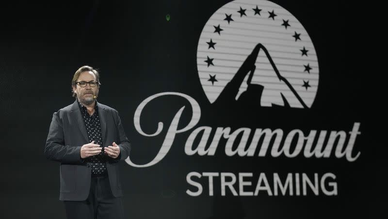 Tom Ryan, president and chief executive officer of streaming at Paramount and co-founder and chief executive officer of Pluto TV, speaks at the LG Electronics press conference before the start of the CES tech show on Jan. 4, 2023, in Las Vegas.