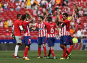 Soccer Football - Santander La Liga - Atletico Madrid vs Sevilla - Wanda Metropolitano, Madrid, Spain - September 23, 2017 Atletico Madrid players celebrate after the match REUTERS/Javier Barbancho