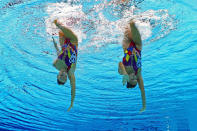 Gagnon Boudreau and Elise Marcotte of Canada compete in the Women's Duets Synchronised Swimming Free Routine Preliminary on Day 10 of the London 2012 Olympic Games at the Aquatics Centre on August 6, 2012 in London, England. (Photo by Clive Rose/Getty Images)