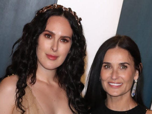 Rumer Willis (left) and Demi Moore at the Vanity Fair Oscars party in 2020