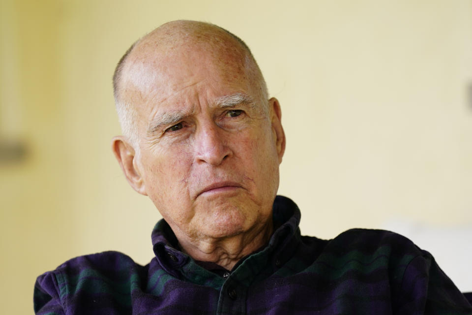 Former California Gov. Jerry Brown discusses his life out of office, at his ranch near Williams, Calif., Wednesday, March 2, 2022. (AP Photo/Rich Pedroncelli)