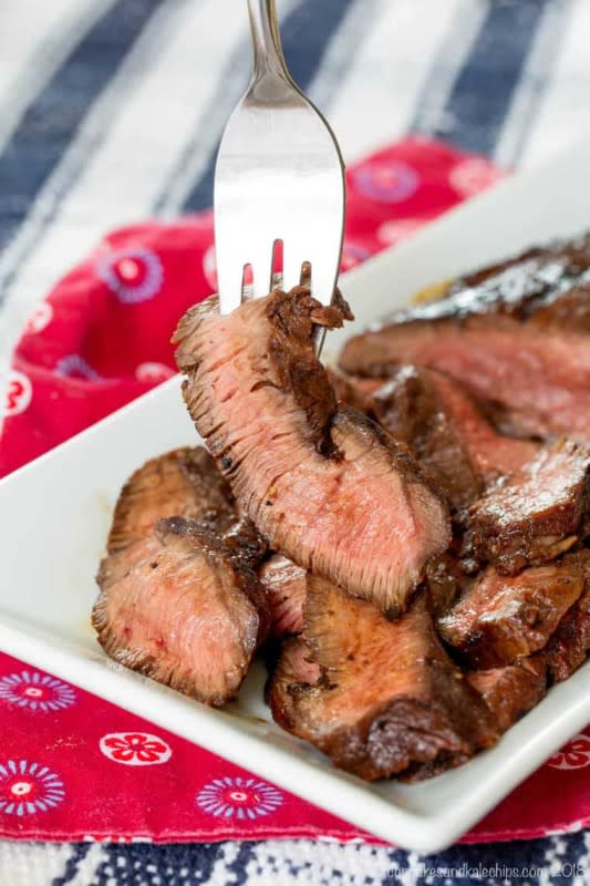 <p>Cupcakes and Kale Chips</p><p>A five-ingredient balsamic marinade gives this steak more flavor than you might think.</p><p><strong>Get the recipe:</strong><strong> <a href="https://cupcakesandkalechips.com/honey-balsamic-marinated-flat-iron-steak/" rel="nofollow noopener" target="_blank" data-ylk="slk:Honey Balsamic Marinated Flat Iron Steaks;elm:context_link;itc:0;sec:content-canvas" class="link ">Honey Balsamic Marinated Flat Iron Steaks</a></strong></p>
