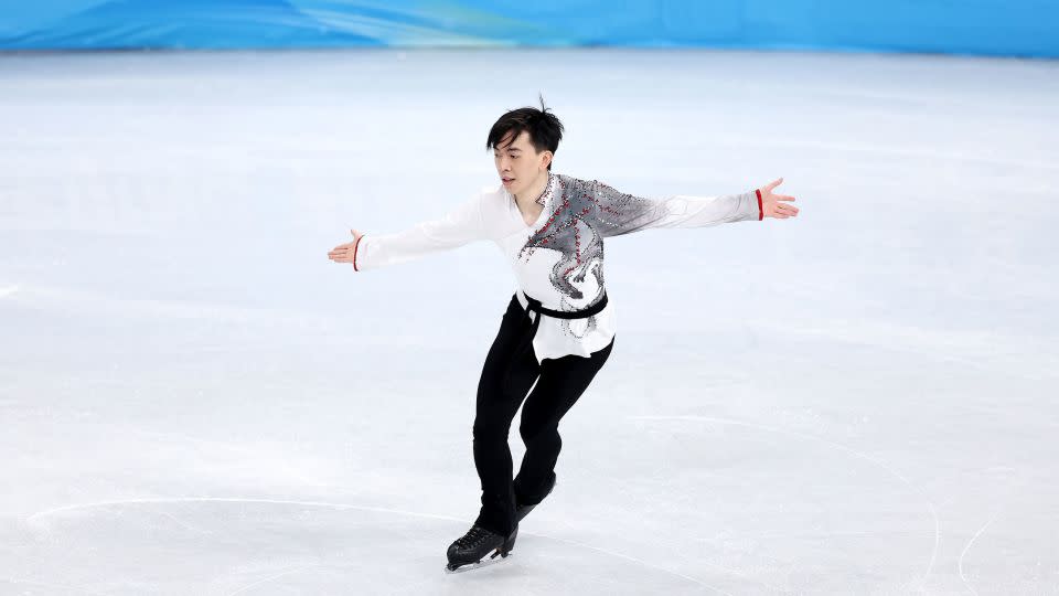 Vincent Zhou skates during the men's single skating free skating team vent on day two of the Beijing 2022 Winter Olympic Games at Capital Indoor Stadium on February 06, 2022 in Beijing, China. - Matthew Stockman/Getty Images