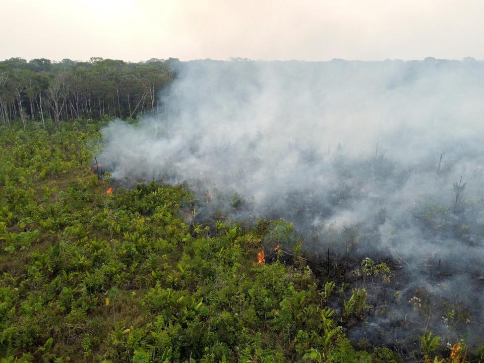 Aerial view of a burning area in Humaita, southern Amazonas State, Brazil, on September 17, 2022.