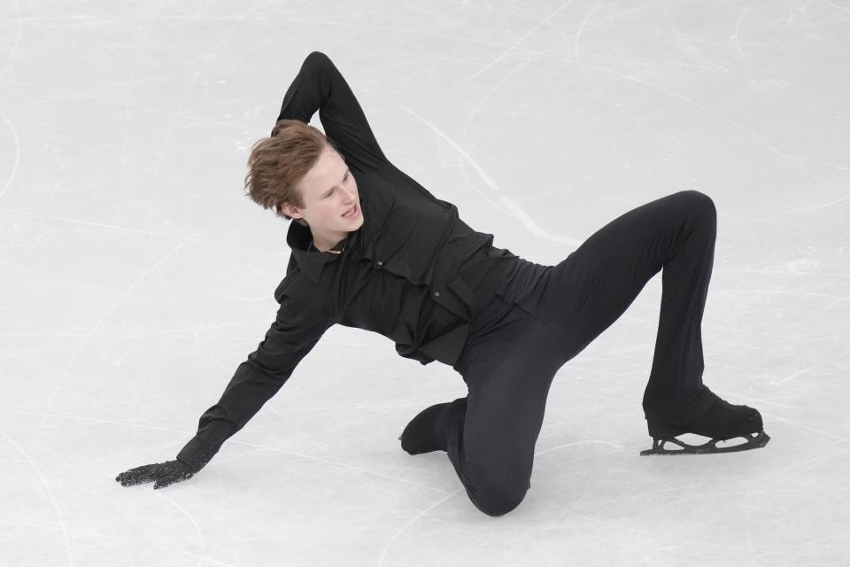 Ilia Malinin of the U.S. performs during the men's short program in the World Figure Skating Championships in Saitama, north of Tokyo, Thursday, March 23, 2023. (AP Photo/Hiro Komae)