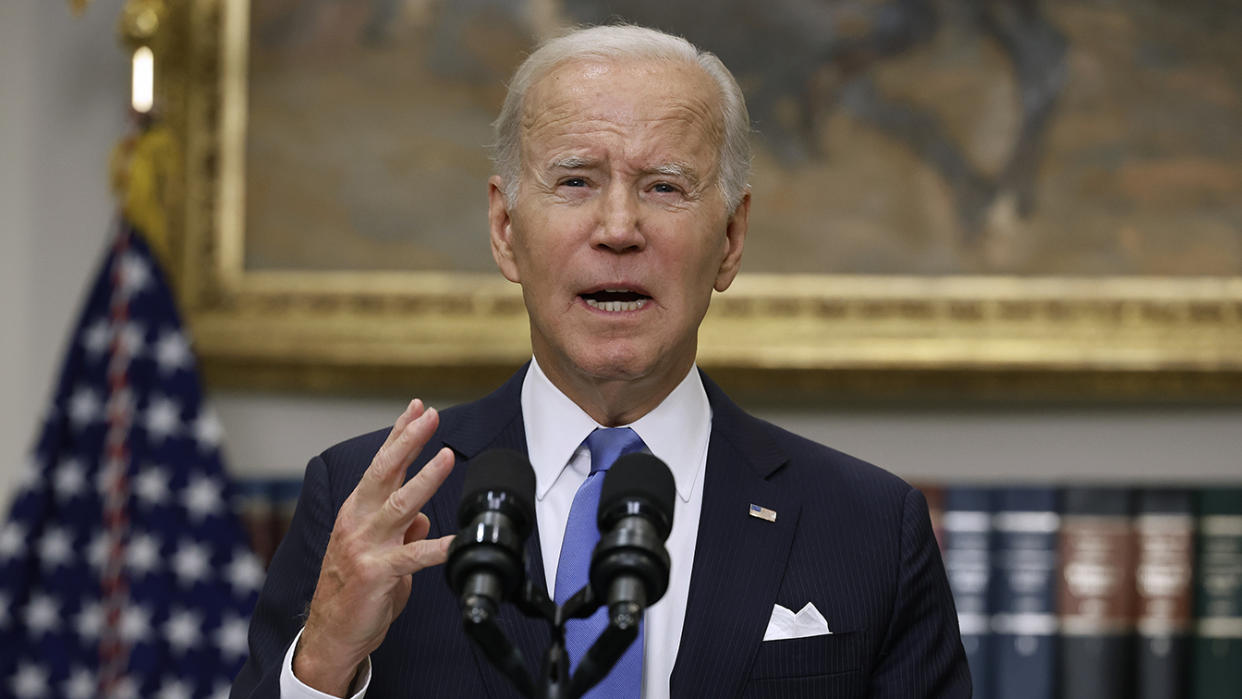 President Biden discusses the federal government's response to Hurricane Ian at the White House on Friday.