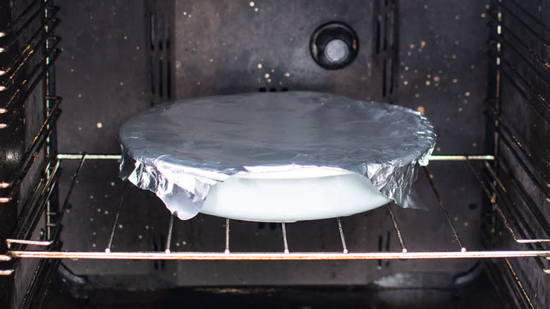 oven dish in oven