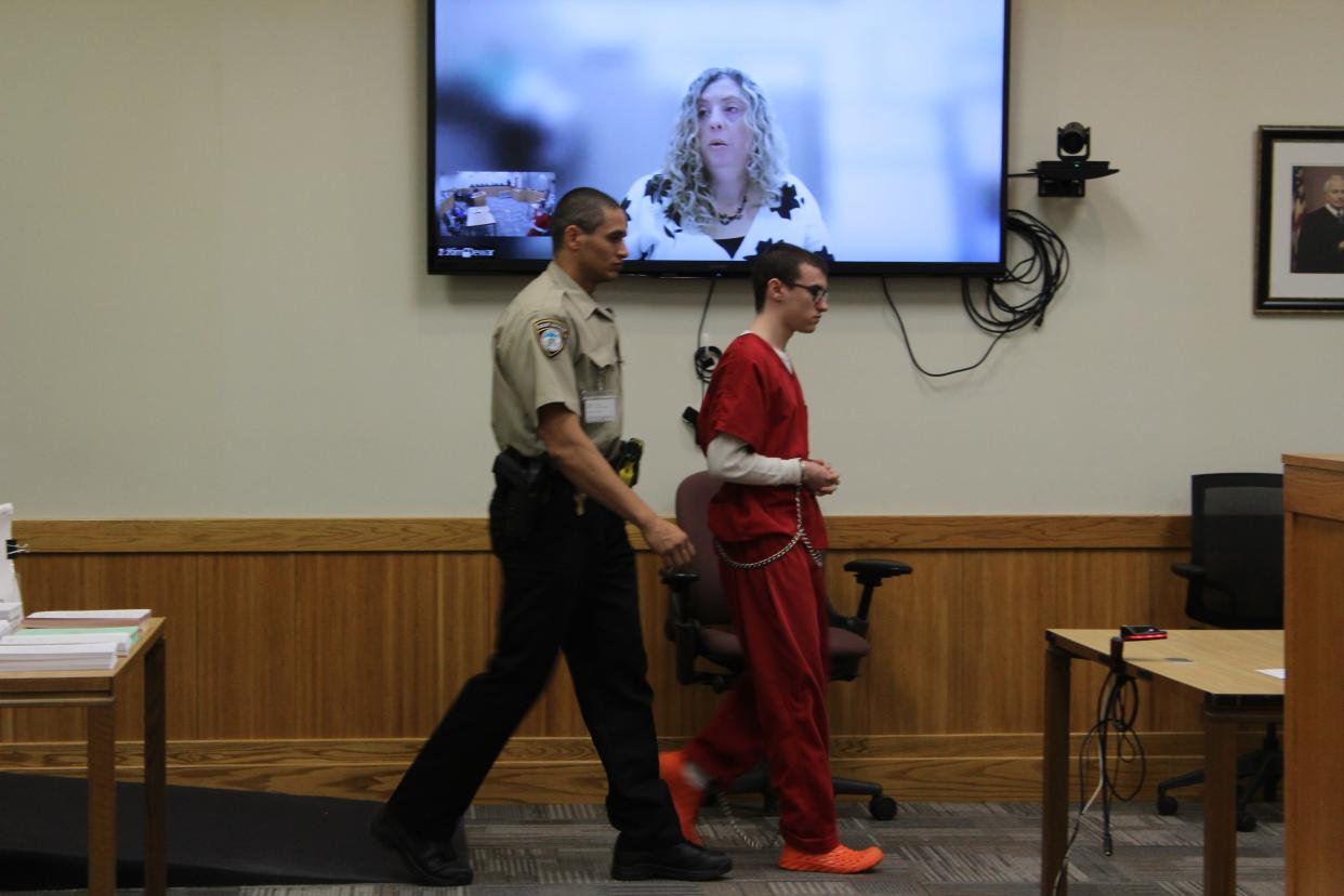 Hayden Jagst, 19, killed his father in 2021. He appeared in court for a sentencing on Thursday, April 27, 2023.