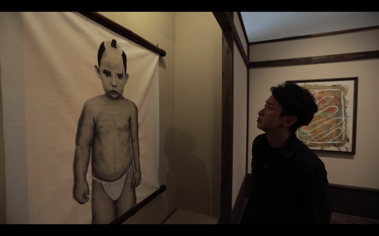 A painting of a boy from Arashi singer Satoshi Ohno's art exhibition Satoshi 2020. 