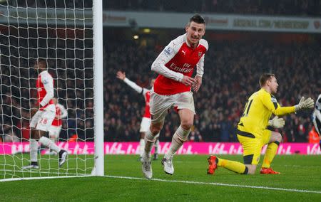 Football Soccer - Arsenal v Newcastle United - Barclays Premier League - Emirates Stadium - 2/1/16 Laurent Koscielny celebrates after scoring the first goal for Arsenal Reuters / Eddie Keogh Livepic