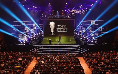 A general view inside the auditorium as Idris Elba speaks during The Best FIFA Football Awards - Credit: Julian Finney /Getty Images