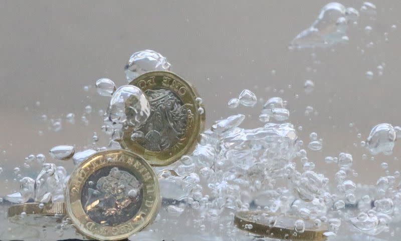 FILE PHOTO: UK pound coins plunge into water in this illustration picture