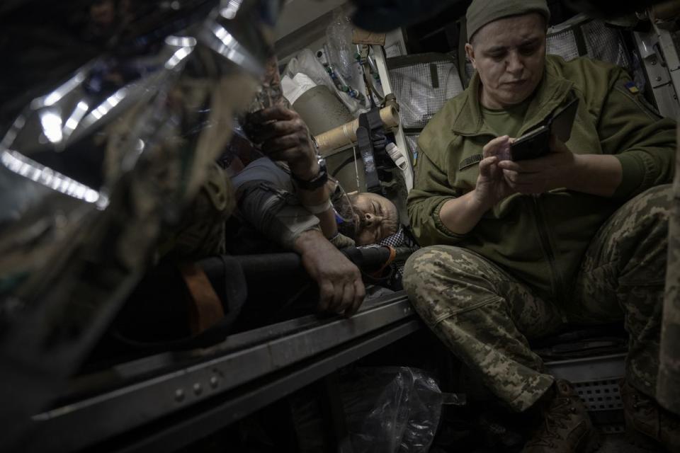 Ukrainian military medics treat wounded Ukrainian soldiers at a base near Avdiivka, Donetsk Oblast, on Dec. 31, 2023. (Ozge Elif Kizil/Anadolu/Getty Images)