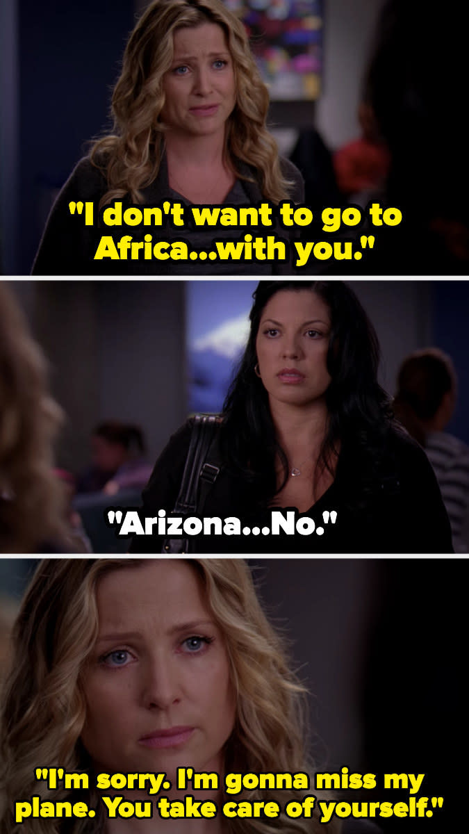 Arizona breaking up with Callie in an airport in "Grey's Anatomy"