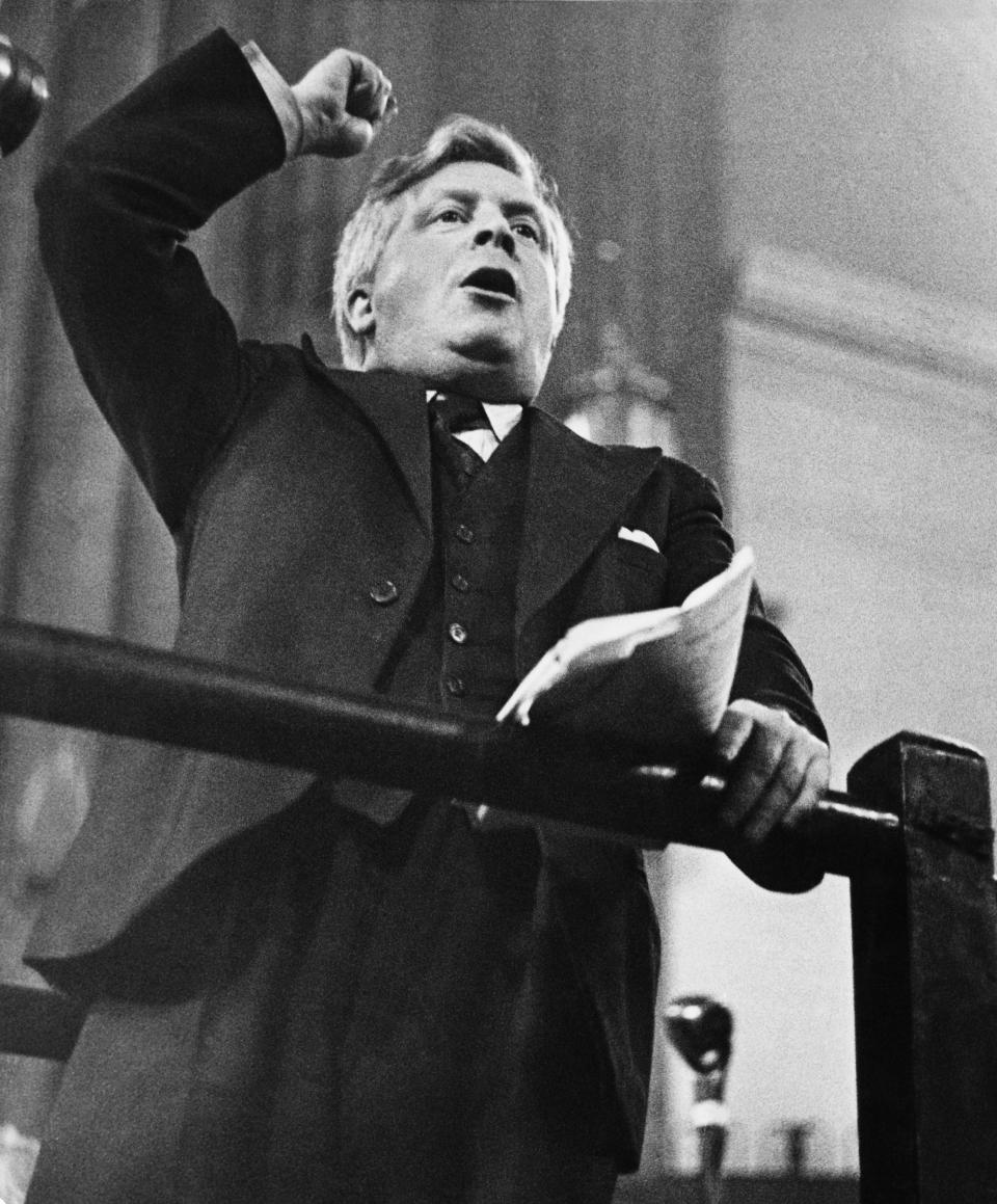 Sydney Silverman (1895 - 1968), MP for Nelson and Colne, addresses the Labour Party conference at the Garrick Theatre, Southport, Lancashire, June 1939. Original publication: Picture Post - 143 - The Labour Party Conference - pub. 17th June 1939 (Photo by Felix Man/Picture Post/Hulton Archive/Getty Images)