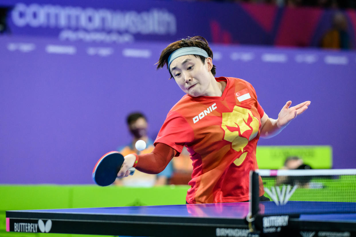 Singapore paddler Feng Tianwei in action in the women's team final against Malaysia at the 2022 Commonwealth Games in Birmingham. (PHOTO: Commonwealth Games Singapore/Andy Chua)