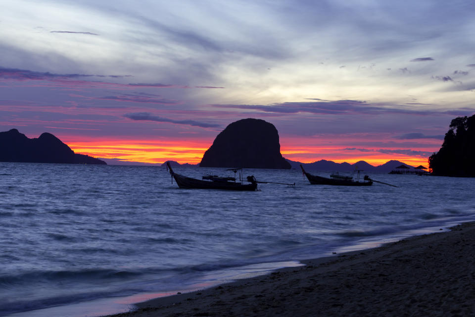 beautiful beach attractions ,Klong Muang beach on sunset, Krabi province, Thailand