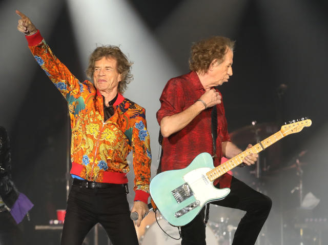 EAST RUTHERFORD, NEW JERSEY - AUGUST 05: Mick Jagger and Keith Richards of The Rolling Stones perform at MetLife Stadium on August 05, 2019 in East Rutherford, New Jersey. (Photo by Taylor Hill/Getty Images)
