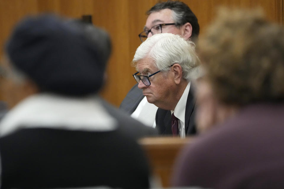 Mississippi Supreme Court Chief Justice Michael Randolph listens to testimony at a hearing, Wednesday, May 10, 2023, in Hinds County Chancery Court in Jackson, Miss., where a judge heard arguments about a Mississippi law that would create a court system with judges who would be appointed rather than elected. (AP Photo/Rogelio V. Solis)