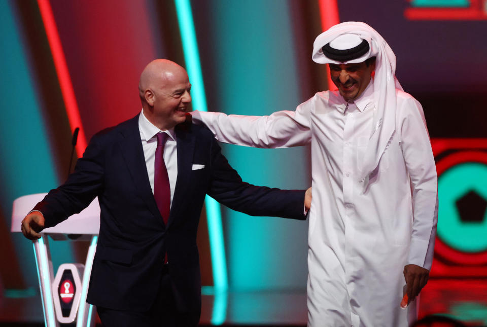 Fifa president Gianni Infantino and Emir of Qatar Sheikh Tamim Hamad Al-Thani during the draw.