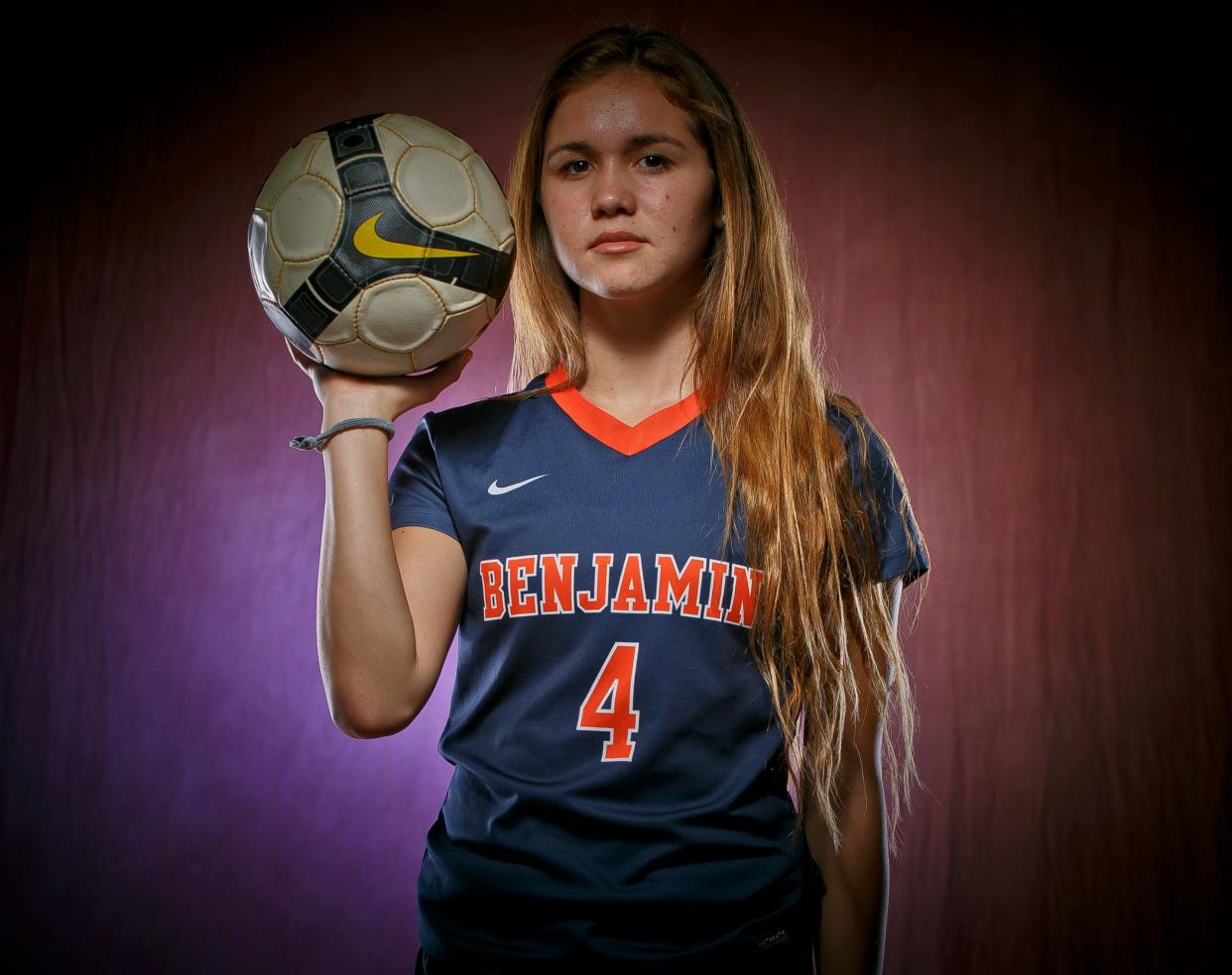 Mayra Pelayo, a senior at The Benjamin School, is the All-Area Small School Girls Soccer Player of the Year. Photographed at the Palm Beach Post studio on March 10, 2015.