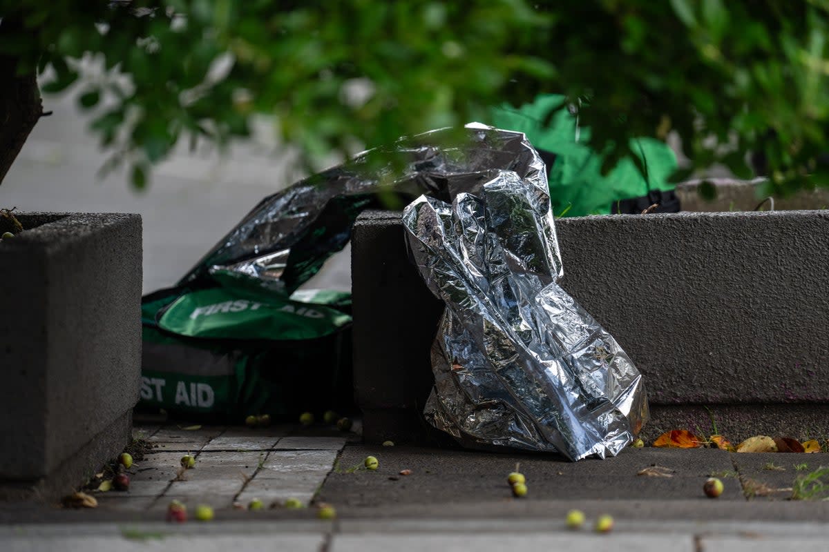 An emergency blanket and first aid kit at the scene of a stabbing outside Croydon College (Getty Images)