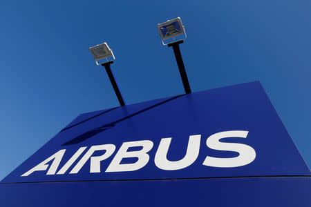 FILE PHOTO: The Airbus logo is pictured at Airbus headquarters in Blagnac near Toulouse, France, March 20, 2019. REUTERS/Regis Duvignau