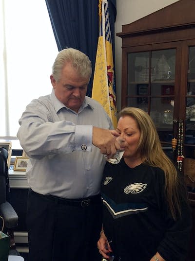 <span class="caption">U.S. Rep. Bob Brady holds a glass of water that <span class="caas-xray-inline-tooltip"><span class="caas-xray-inline caas-xray-entity caas-xray-pill rapid-nonanchor-lt" data-entity-id="Pope_Francis" data-ylk="cid:Pope_Francis;pos:1;elmt:wiki;sec:pill-inline-entity;elm:pill-inline-text;itc:1;cat:ReligiousFigure;" tabindex="0" aria-haspopup="dialog"><a href="https://search.yahoo.com/search?p=Pope%20Francis" data-i13n="cid:Pope_Francis;pos:1;elmt:wiki;sec:pill-inline-entity;elm:pill-inline-text;itc:1;cat:ReligiousFigure;" tabindex="-1" data-ylk="slk:Pope Francis;cid:Pope_Francis;pos:1;elmt:wiki;sec:pill-inline-entity;elm:pill-inline-text;itc:1;cat:ReligiousFigure;" class="link ">Pope Francis</a></span></span> used during his speech to Congress as his wife, Debra, drinks from it in the Roman Catholic lawmaker’s Washington office.</span> <span class="attribution"><a class="link " href="https://newsroom.ap.org/detail/PopeDrinkingGlassCongressman/a913c4c258d84be9adbf3b4f4d76e365/photo?Query=bob%20brady%20pope&mediaType=photo&sortBy=&dateRange=Anytime&totalCount=3&currentItemNo=2" rel="nofollow noopener" target="_blank" data-ylk="slk:Stan White/U.S. Rep. Bob Brady's office via AP;elm:context_link;itc:0;sec:content-canvas">Stan White/U.S. Rep. Bob Brady's office via AP</a></span>