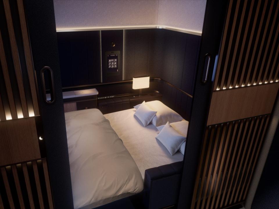 Lufthansa new Allegris first-class suites: Interior photo showing a double bed