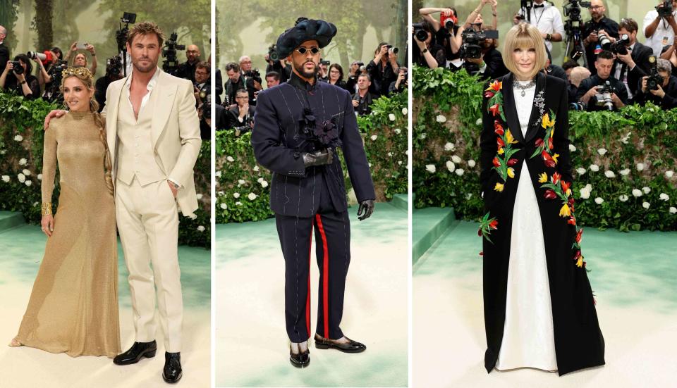 <p>Photo by Dia Dipasupil/Getty Images |Jamie McCarthy/Getty Images |Dimitrios Kambouris/Getty Images for The Met Museum/Vogue </p> Elsa Pataky, Chris Hemsworth, Bad Bunny y Anna Wintour