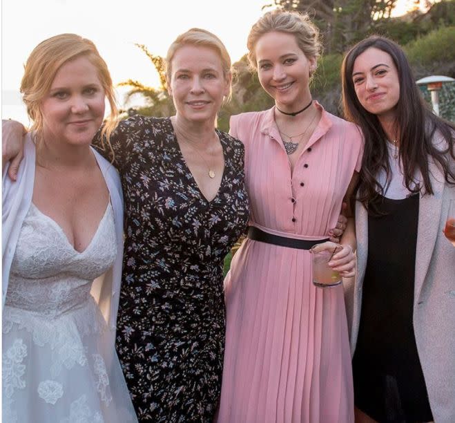 Amy Schumer, Chelsea Handler, Jennifer Lawrence and&nbsp;Cassie David pose together at the ceremony. (Photo: Amy Schumer Instagram)