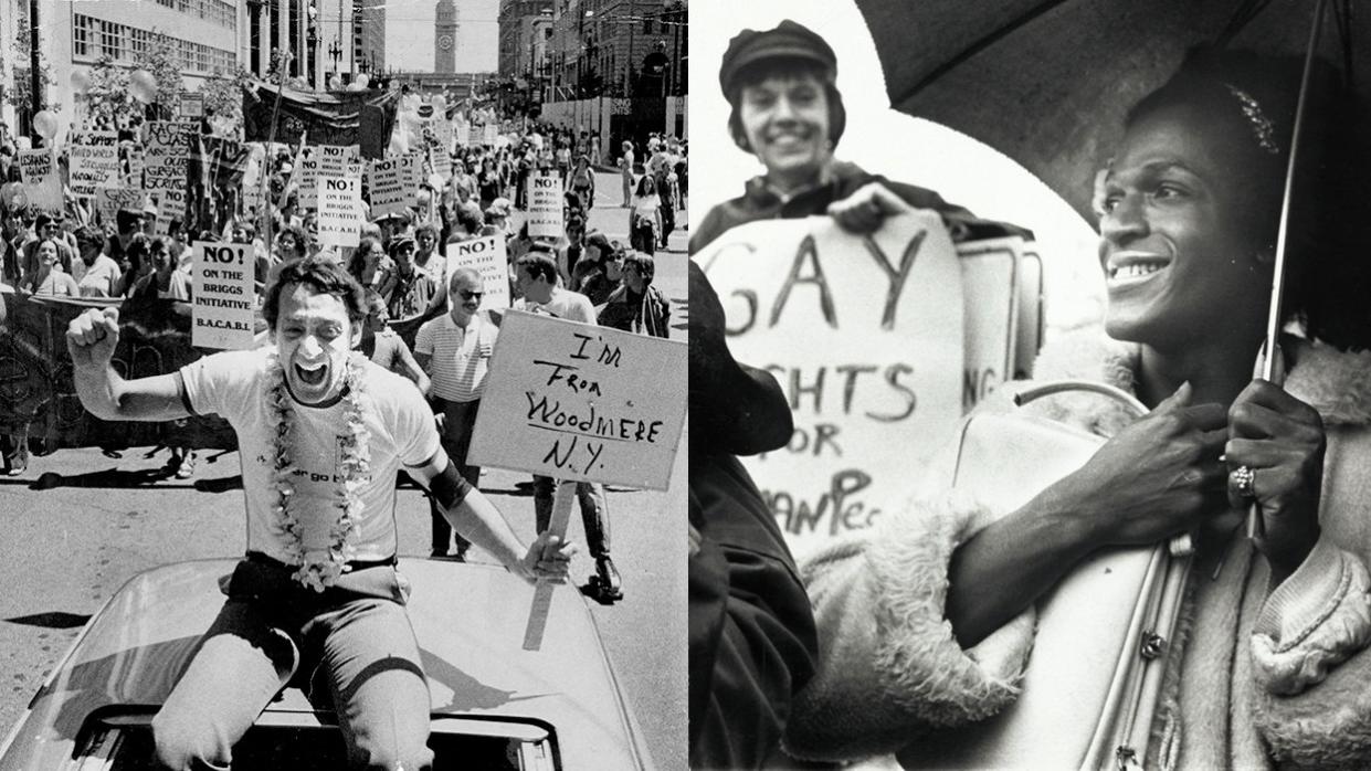 Queer icons Harvey Milk Gay Liberation Parade San Francisco Marsha P Johnson gay rights rally NYC LGBTQ history accomplishments included curriculum Washington state public schools