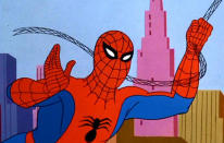 <b>Tubby Spider-Man</b><br><br> In the 1967 animated series Spidey’s logo got a makeover and lost all of his stripes on his shirt. It also seems the crime-fighter put on a little weight since the comics. That unitard outfit is so unforgiving. (Credit: REX) <br><br><b>[Related video: <a href="http://uk.movies.yahoo.com/blogs/editors/exclusive-total-recall-trailer-083206999.html" data-ylk="slk:Watch the new ‘Total Recall’ trailer;elm:context_link;itc:0;sec:content-canvas;outcm:mb_qualified_link;_E:mb_qualified_link;ct:story;" class="link  yahoo-link">Watch the new ‘Total Recall’ trailer</a> ]</b>