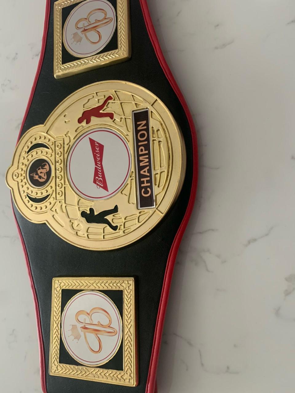 A look at the belt to be awarded to the winners.