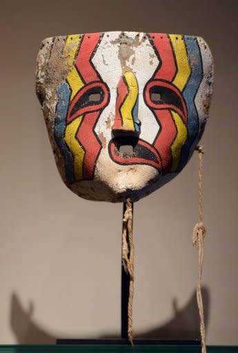 A picture taken on April 5, 2013 in Paris shows the "Heheya-Aumutaka" sacred mask of Arizona's Hopi native American tribe. A French court on Friday rejected a request for an injunction against the auction in Paris of ceremonial masks originating from Arizona's Hopi tribe, despite opponents saying the sale amounted to "sacrilege"