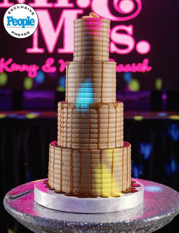 <p>Dolceamorphotoandfilm</p> A pancake-inspired four-tier cake displayed at Kenny Braasch and Mari Pepin's party