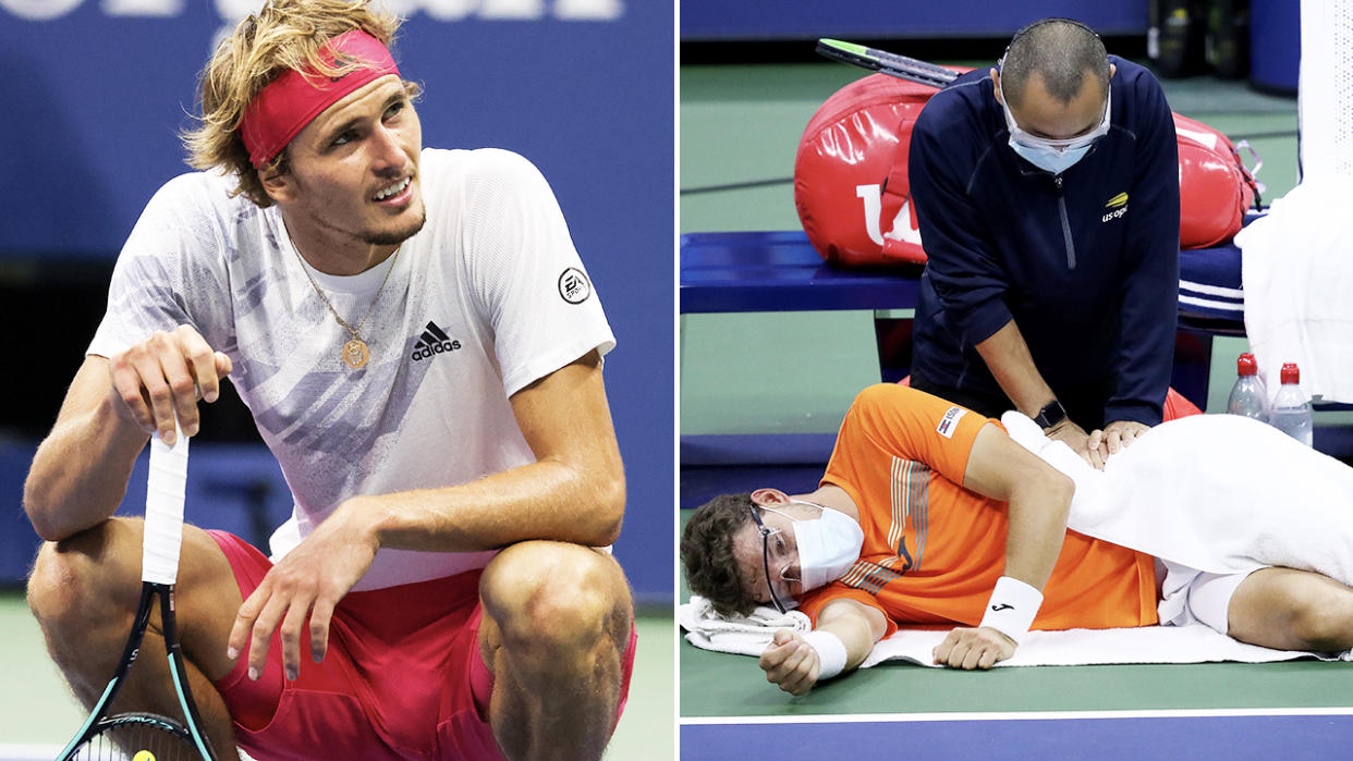 Alexander Zverev and Pablo Carreno Busta, pictured here during their US Open semi-final.