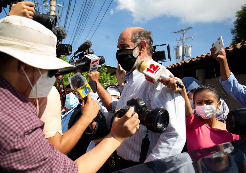 Nicaragua's Michael Healy, President of Superior Council of Private Companies (COSEP), speaks to the media after leaving the prosecutors office in Managua