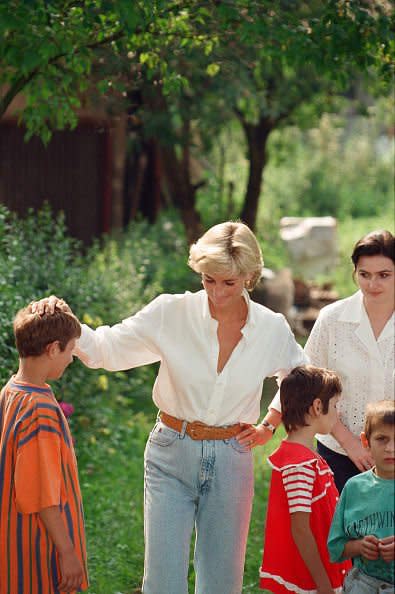 <div class="inline-image__caption"><p>Diana, Princess of Wales makes a three day visit to Bosnia - Herzegovina as part of her campaign to raise awareness about the devastating effects landmines have on peoples lives and to call for a complete ban on the production, sale and use of land mines. The trip was organized by the American-based Landmine Survivors Network. Here she is on the 2nd day of her visit. 9th August 1997.</p></div> <div class="inline-image__credit">Kent Gavin/Mirrorpix/Getty Images</div>