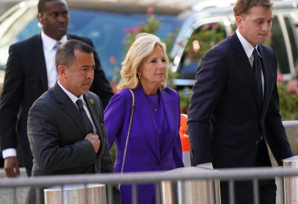 First Lady Jill Biden arrives at the federal court on the opening day of the trial of Hunter Biden on Monday (REUTERS)