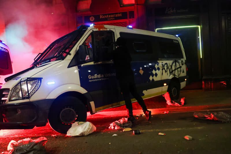 Supporters of Catalan rapper Pablo Hasel protest in Barcelona