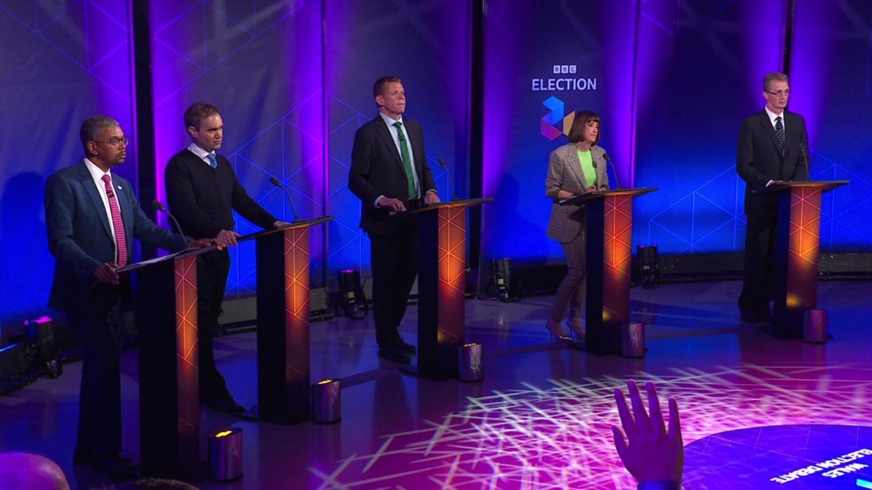 Vaughan Gething, Oliver Lewis, Rhun ap Iorwerth, Jane Dodds and David TC Davies