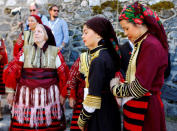 People dressed in folk costumes take part in a traditional wedding ceremony in the village of Galicnik, west of capital Skopje, Macedonia July 15, 2018. REUTERS/Ognen Teofilovski