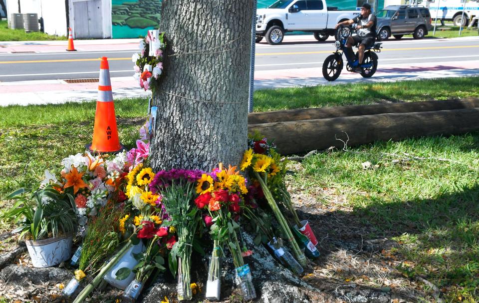 A memorial on Front Street in Melbourne continues to grow with flowers and tributes to Rikki Grace and Megan Taylor Grace, two inseparable friends who died after being hit by an out-of-control pickup truck. This photo shows the memorial as of Oct. 24.