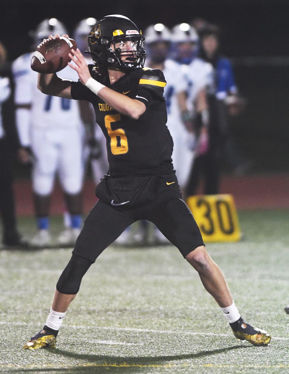 Matthew Meacham of Honeoye Falls-Lima throws in the first quarter of a game against reigning Section V Class B champion Batavia earlier this season.